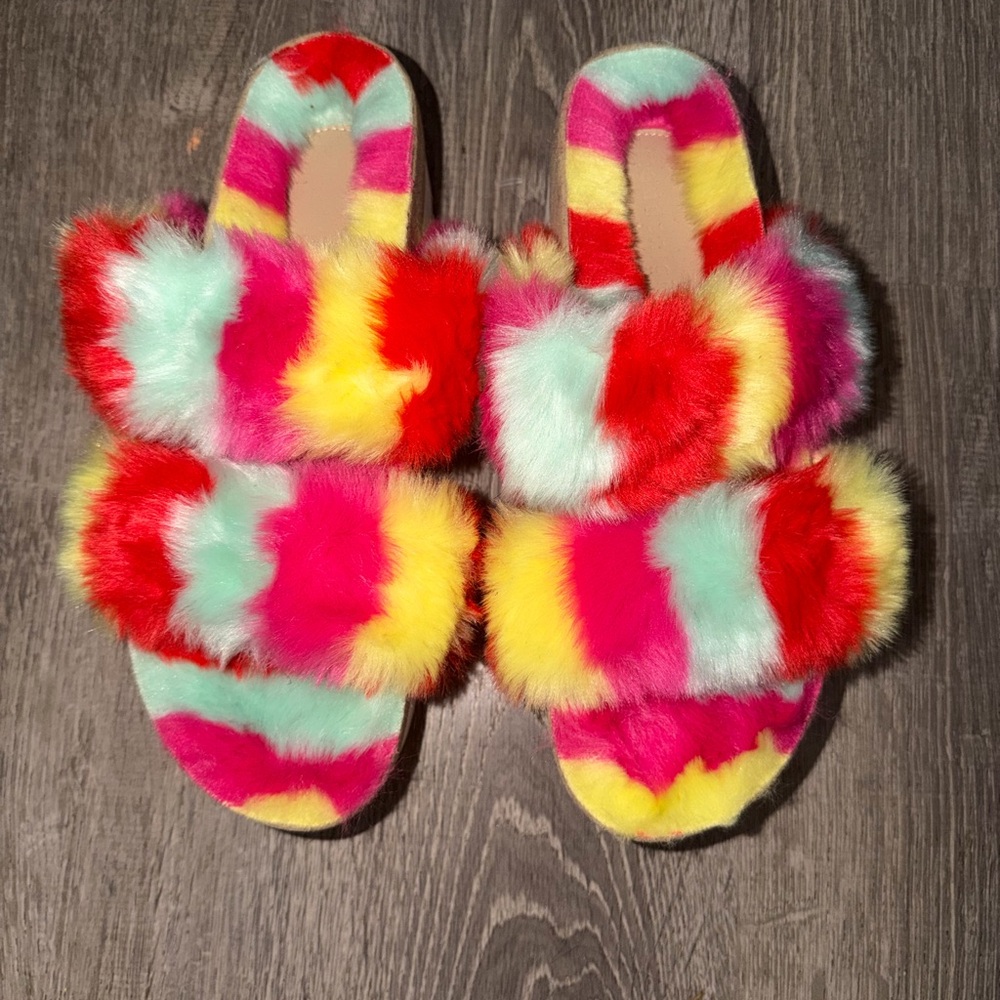 Colorful Faux Fur Women's Sandals